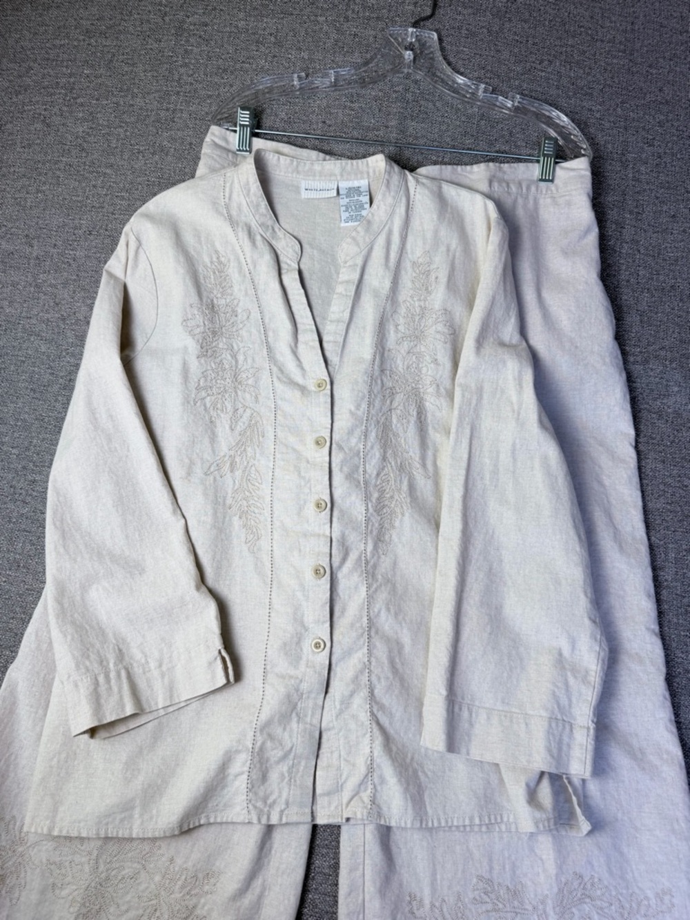 White Stag Light Cream linen Wide-Leg Embroidered Pants - Picture 10 of 14